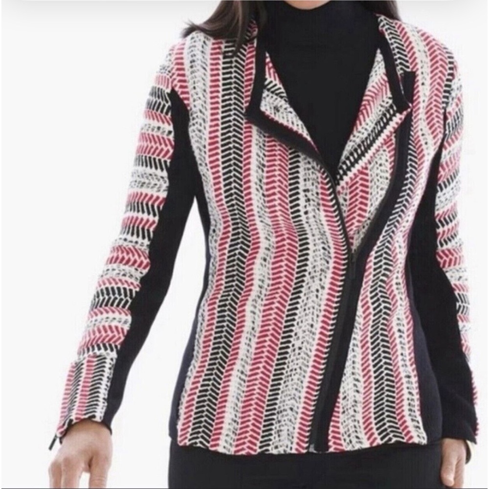 Chicos cotton blanket weave TWEED zippered front asymmetrical sweater Jacket